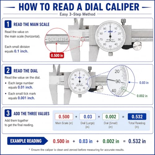 HFS 0-6 Inch Dial Caliper, 0.001 Accuracy, 4-Way Measuring