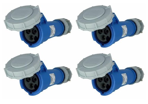 (case of 4) Eaton AH320C6W Pin&Sleeve Connector, 20A, 250V, 2 Pole 3 Wire, grounding, Blue, Extra Heavy-Duty, IP69K, AH320C6W