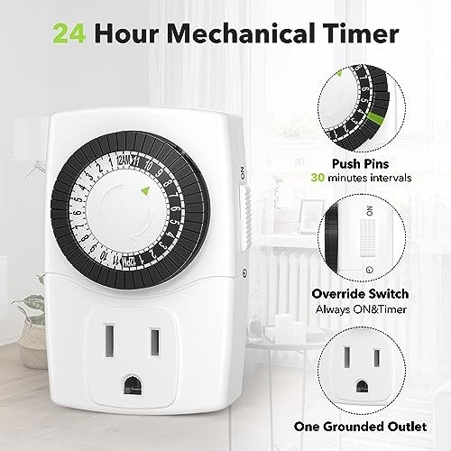 BN-LINK U47 Indoor Mini 24-Hour Mechanical Outlet Timer 3-Prong 2-Pack