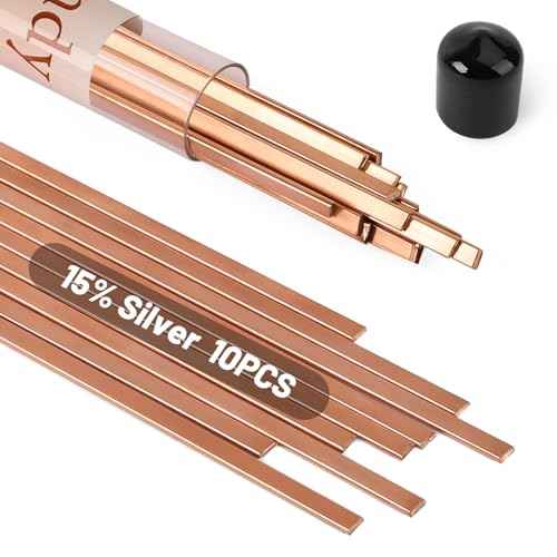 10 Sticks Brazing Rods BCuP-5 15% Silver Solder Copper Phosphor Alloys Welding Rods 0.050"x1/8"x10"Brazing Rods for AC Refrigerators Pipe Gas