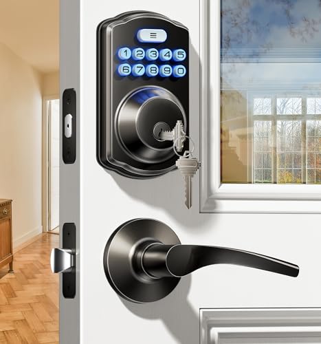 Veise KS01B Matte Black Keypad Door Lock with 2 Lever Handles Set