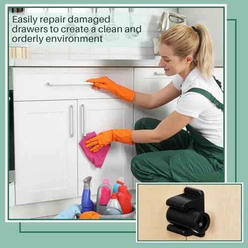 Juexica False Cabinet Front Clip False Drawer Front Clips Sink Tip Out Snap with Screws Screwdrivers for Hardware Replacements(Black,8 Pairs)