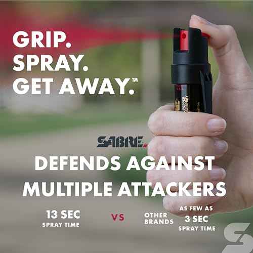 SABRE Pepper Gel with Attachment Clip, Protect Against Multiple Threats with 35 Bursts (5X The Competition), Gel is Safer, UV Marking Dye, Twist Lock Safety, 0.67 fl oz