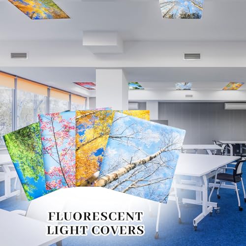 ROCEEI 4-Pack Fluorescent Light Covers for Ceiling Lights - 4x2 Feet, Seasonal Forest Patterns