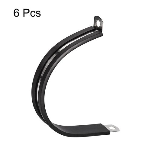 uxcell 6Pcs 2-3/8 Inch(60mm) Cable Clamp 304 Stainless Steel Rubber Cushioned Insulated Clamp R Shape Metal Clamp for Tube Pipe Wire