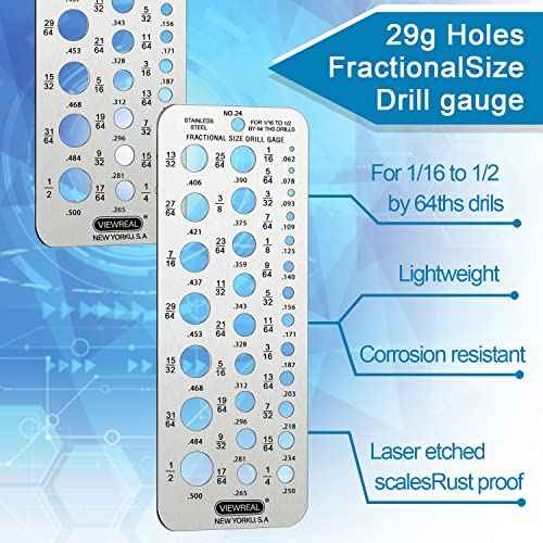 64ths Drills Stainless Steel Drill Bit Size Gauge - 1/16'' to 1/2'' Hole Gauge, 24 Fractional Sizes