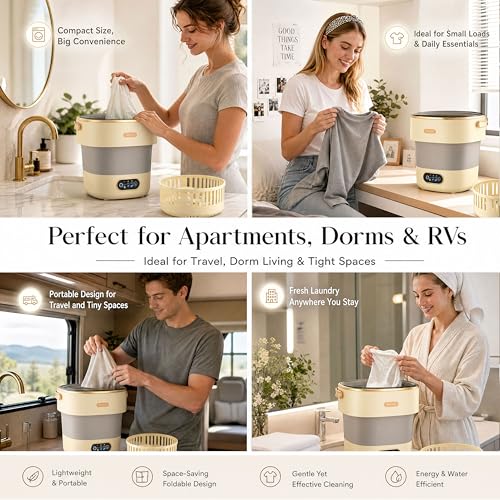 Neliangia Khaki Foldable Portable 17L Mini Washing Machine for Travel & Small Spaces