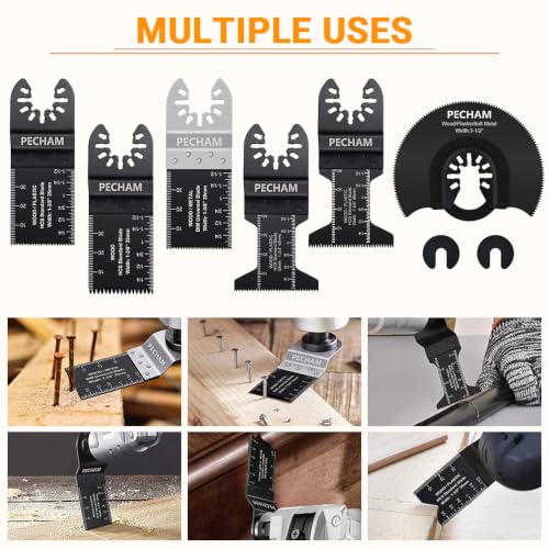 PECHAM 24PCS Universal Oscillating Multi-Tool Saw Blades Kit for Wood, Metal, Plastic, Quick Release