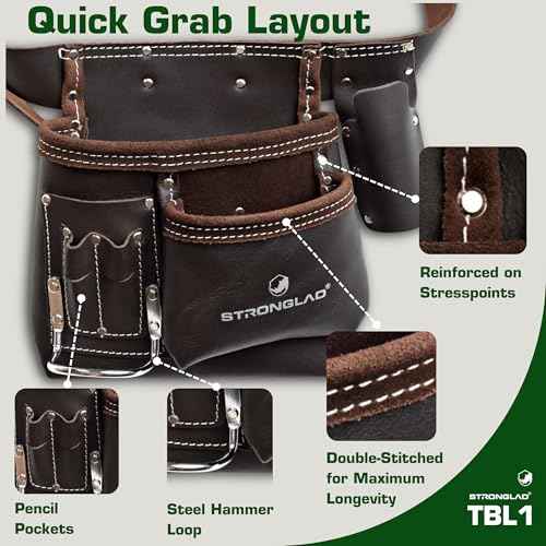 STRONGLAD Carpenter?Drywaller?Electrician Tool Belt ? 6-Pocket Oil-Tanned Leather | Wide Waist Fit 29?46" | Comfortable Utility Pouch