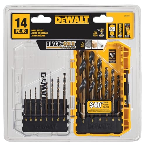 DEWALT 14-Piece Drill Bit Set with 3-Flats Shank, 135° Split Point for Wood, Metal, Plastic — Pack of 1