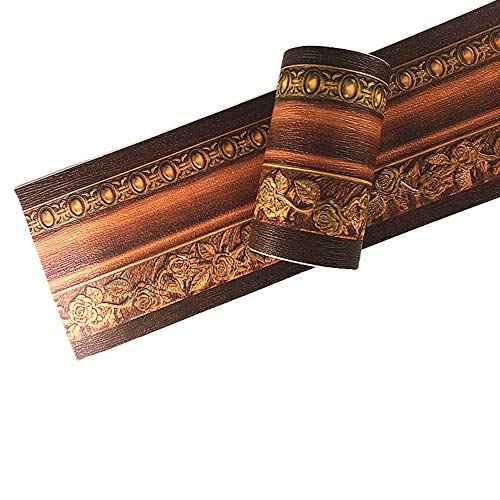 3D Wood Grain Self Adhesive Peel and Stick Waterproof Wall Border Easy to Apply Home Decor Bathroom Kitchen 4 Inch by 16.5 Feet (Dark Brown)