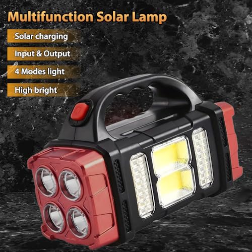 Premium High Lumens LED Work Light ? Multipurpose Flashlight with Searchlight and Lantern Features - Rechargeable Outdoor Waterproof Solar Flashlight - Portable & Lightweight(red