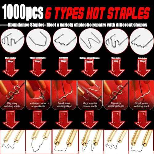 Plastic Welder,2 in 1 Plastic Welding Repair Kit with 1000pcs Hot Staples,2pcs Plastics Welding Rods,knife,Plier, Hot Staples Weld Gun Repair Kit for Car Bumper And Most Plastics(Black)