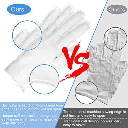 Cotton Gloves, 10pairs White Cotton Gloves for Dry Hands Sleeping, Washable Stretch Material for Men and Women Eczema Moisturizing