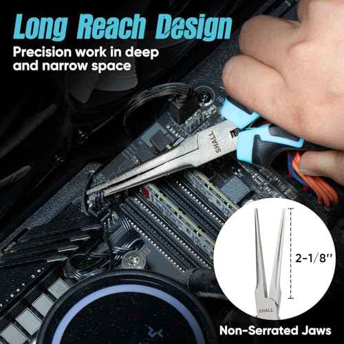 SHALL 6" Mini Needle Nose Pliers Set, 2PCS Long Nose Pliers & Bent Nose Pliers with Comfort Grip Handles, Non-Serrated Small Needle Nose Pliers for Jewelry Making, Bending Wire, Crafts, Home Repair
