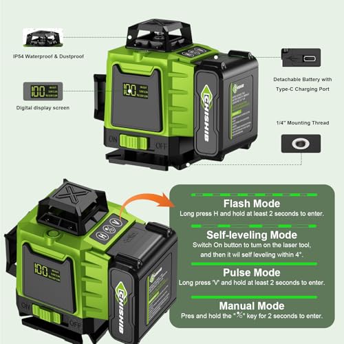 CHISHIB 360° Green Cross Line Laser Level Kit with Tripod & Magnetic Bracket