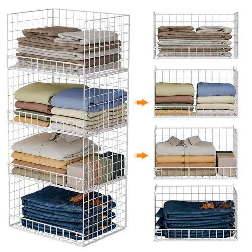Yociyoga 4-Tier Stackable Closet Organizer White 11.8x15.7x34.6in Space-Saving Storage Basket
