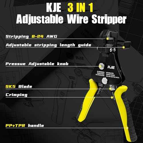 KJE Automatic Wire Stripper/Wire Cutter, 3 in 1 Adjustable Wire Stripper Tool for 8-24 AWG Solid and Stranded Electrical Wire | 10-22 AWG Wire Crimping Tool