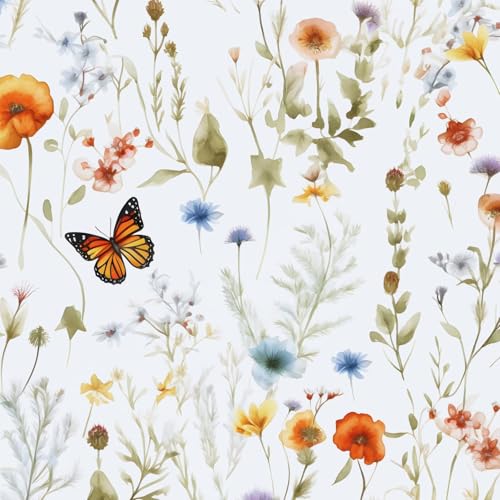 Colorful Floral Wallpaper Peel and Stick Vintage Leaf Contact Paper Butterfly Floral Wallpaper Waterproof Self-Adhesive Wall Covering for Bedroom Countertop Desk Cabinets Decor 17.4" x 118"
