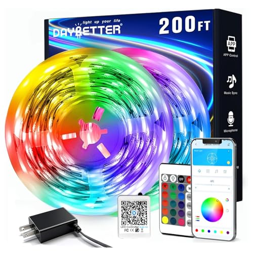 DAYBETTER 200FT RGB LED Strip Lights with App & Remote Control for Party Bedroom Decor