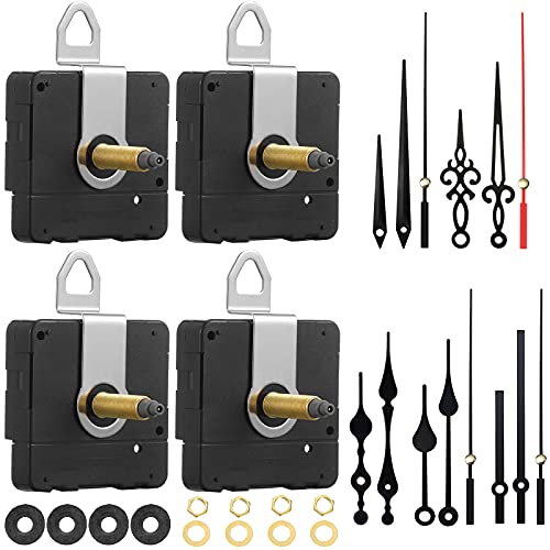 Hicarer 4 Pieces Long Shaft Clock Movement Kit with 5 Pairs of Hands - DIY Repair & Replacement