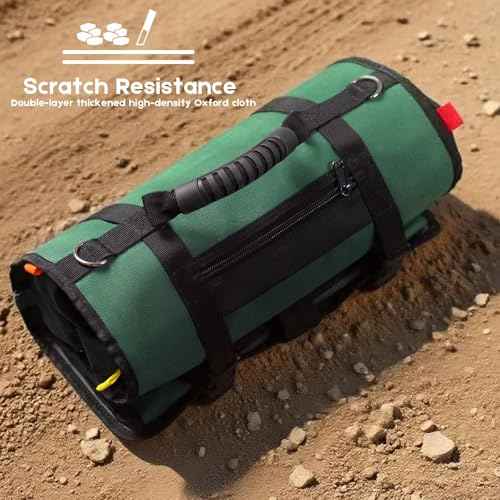 Roll Up Tool Bag, Heavy Duty Tool Roll Bag, Roll Up Bag with Portable Wrench Roll Pouches& Detachable Color Coded Tool Pockets, Fold-able Tool Bags, Tool Organizer Storage Bag