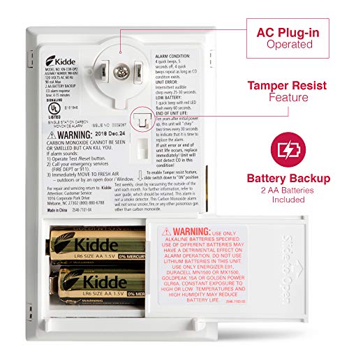 Kidde Plug-in Carbon Monoxide Detector with Battery Backup - 1 Pack, 3rd Edition