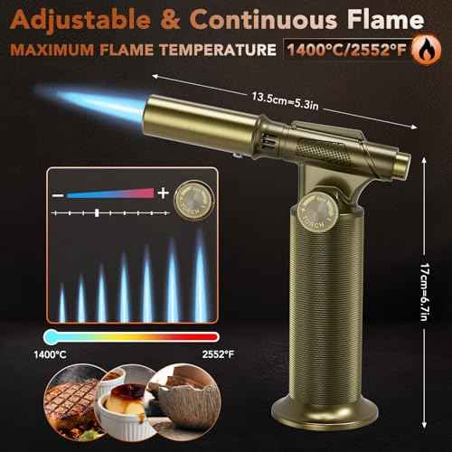 Butane Torch,Professional Metal Micro Torch, Waterproof and Windproof Blow Torch, Refillable & Adjustable Torch Lighter for Baking, Cooking, Welding (Butane Gas not Included)