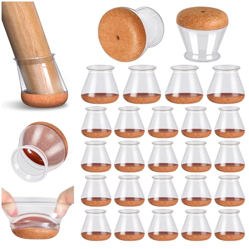 PISAO Round Medium Clear Chair Leg Floor Protectors Caps Pads - 24 Pcs