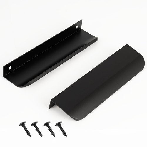 Xisakaca 10 PCS Modern Cabinet Pulls, Brushed Dresser Drawer Handles, Edge Finger Long Pulls Hardware for Kitchen Cupboard Closet Door (Black, Hole Center 128mm)
