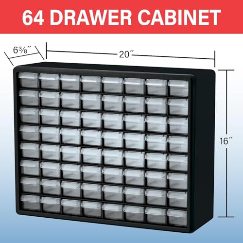 Akro-Mils 64-Drawer Plastic Parts Storage Cabinet, 20 x 6 x 16 in, Black