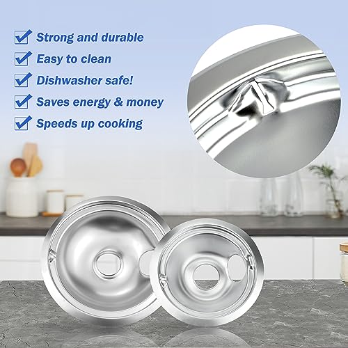 Bestong Electric Stove Drip Pans 4-Pack for GE/Hotpoint/Kenmore, 2x6" & 2x8", Chrome