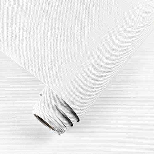 White Grasscloth Peel and Stick Wallpaper Linen Wallpaper 15.7" x 118" Vintage Texture Contact Paper Self-Adhesive Faux Grasscloth Wall Paper for Room Walls, Cabinets, Furniture, Shelf Linen