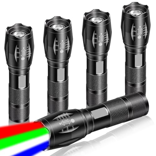 5 Pack Red Flashlight Rechargeable, Green Light Flashlight, Blue Light Flashlight£¬Long Range Powerful, 4 in 1 Multi-Color, White, Red, Blue and Green Lights, 4 Color Modes for Camping,Outdoor