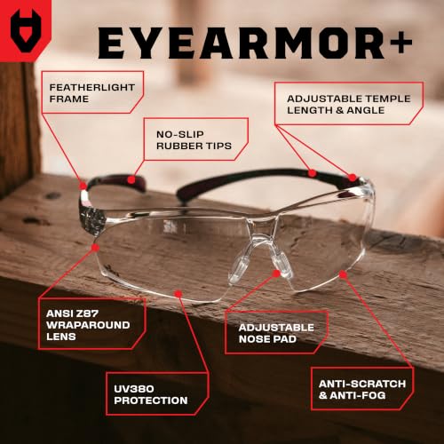 NoCry Safety Glasses Black & Red, Anti-Fog, Scratch-Resistant, ANSI Z87, UV Protection