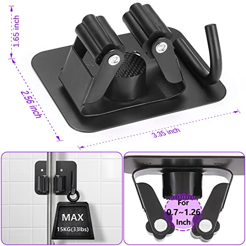 YUWANTING Black Stainless Steel Broom Holder - Heavy Duty Wall Mount Organizer with 4 Hooks & Grippers