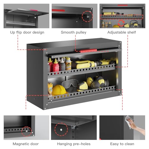 Kelueo 18.5 in H Garage Wall Cabinet with Up Flip Door, 30.3 x 13 in storage