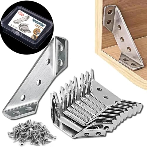Silver Furniture Corner Connector 20PCS Stainless Steel L Brackets for Wood Shelves Cabinets