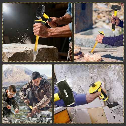 INCLY 8PCS Geology Rock Pick Equipment Kit, 3lb Sledge & 32oz Rock Hammer with 3PCS Concrete Chisel, Safety Goggles, Jewelers Loupe, Rock Hounding Equipment for Splitting, GoldMining, Stone Breaking