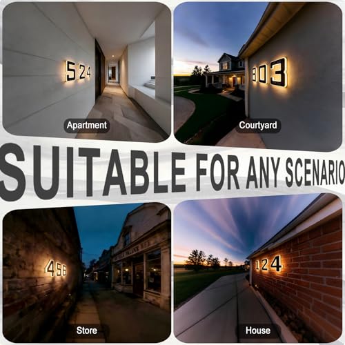 ISUNMEA 6.7 Inch Solar Lighted House Numbers - Black, LED Backlit Outdoor Address Sign