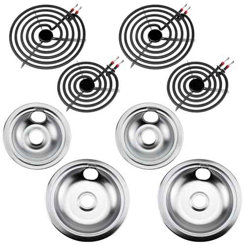 316048413 316048414 Chrome Stove Burner Drip Pans and MP22YA Electric Range Burner Element Set MP15YA(6") MP21YA(8") by Blutoget - Fit for Frigidaire Ken-more Cro-sley Tap-pan Electric Range Stove