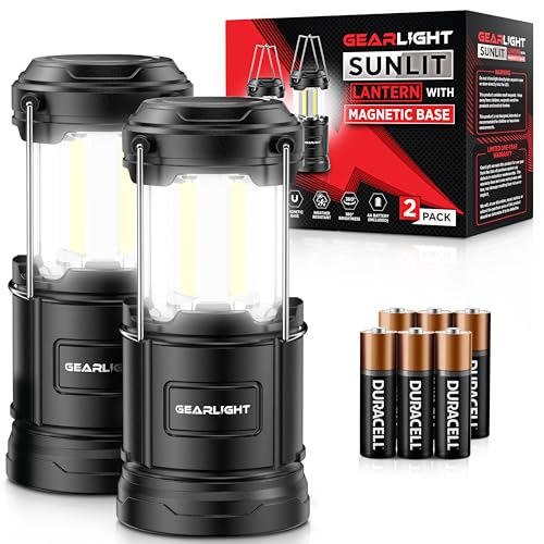 GearLight Black Camping Lantern - Portable LED Battery-Powered Lantern with Magnetic Base & Foldable Hook for Emergency & Camping