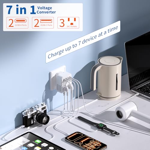 2000W Europe to US Voltage Converter for Hair Dryers & High-Power Devices with US and European Plugs