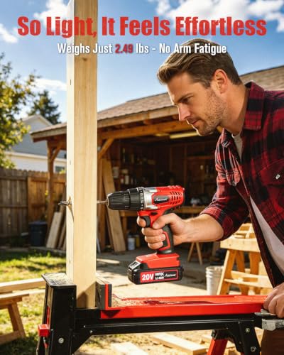 AVID POWER 20V Cordless Drill Set Red - Lightweight Home DIY Power Tool with 22 Bits, Variable Speed, Keyless Chuck