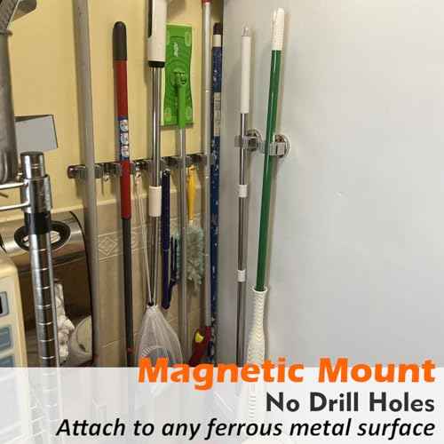 MUTUACTOR Magnetic Broom Holders,8pcs Anti-broken Heavy Duty Magnetic Clips Wall Mount,No Drilling Magnetic Hooks Broom Mop Brackets for Work Cargo Garage Laundry Van Accessories