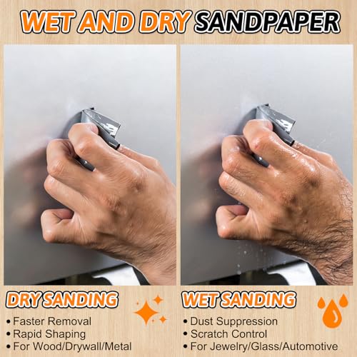 Pihemum 45 Pack Wet Dry Sandpaper Sheets 80-5000 Grit for Polishing & Finishing, 9x3.6 Inch