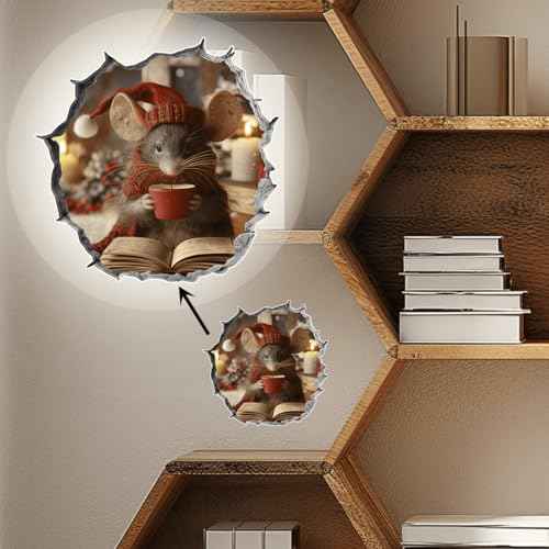 Pack 6 Pcs Mouse Reading Book Wall Sticker for Girls Boys Toddlers Kids Room Bedroom Classroom Car Window Cute Stickers Waterproof Removable Large Vinyl Decals Home Accessories