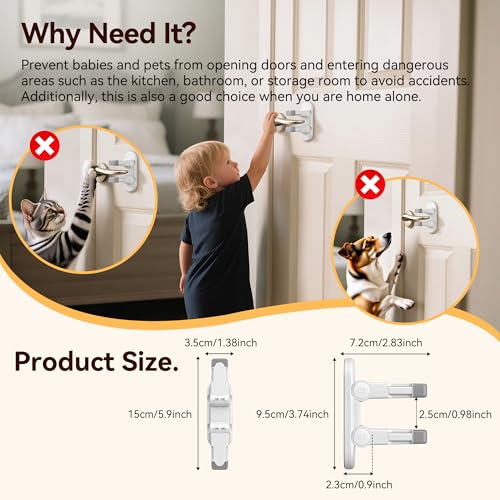 Door Lever Locks for Kids Safety, Strong 3M Adhesive Baby Proofing Door Handle Locks, Durable ABS Child Locks for Doors, Windows, Faucets, No Tools Needed or Drill (White-2Pack)