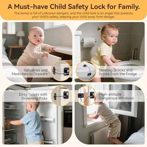 2 Pack Refrigerator Lock for Kids, Toddlers and Adults, Child Proof Fridge Door Lock with Keys for Kitchen Freezer, Air Oven Air Fryer, Cabinets and Drawers, Windows, Doors (B-Black-2 Pack)