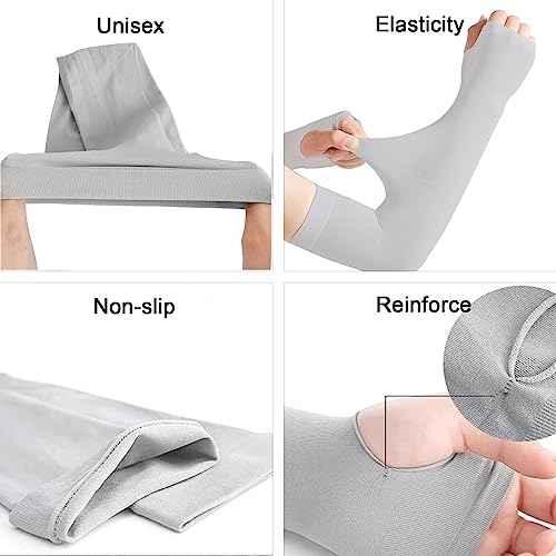 Medsuo 3 Pairs Comfy Arm Sleeves with Thumb Hole Protection Cooling Arm Sleeves 3 Colors Compression Long Women Summer Sun Arm Cover Sleeves Tattoo Cover for Sports Workouts Cycling Driving